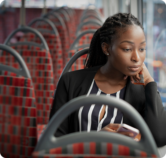 Young professional commuting on a Lagos bus